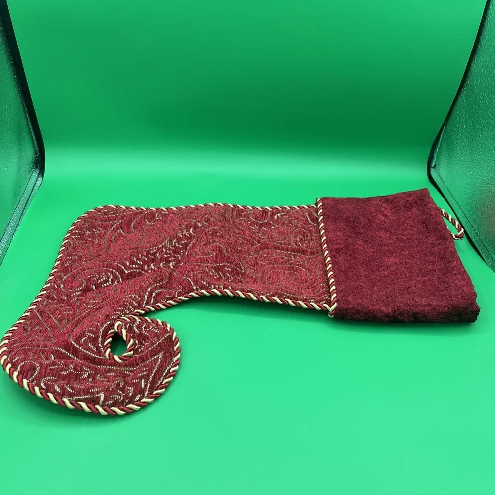 New no‎ tags burgundy red velvet, Satin Christmas Stocking Tapestry Elf Boot